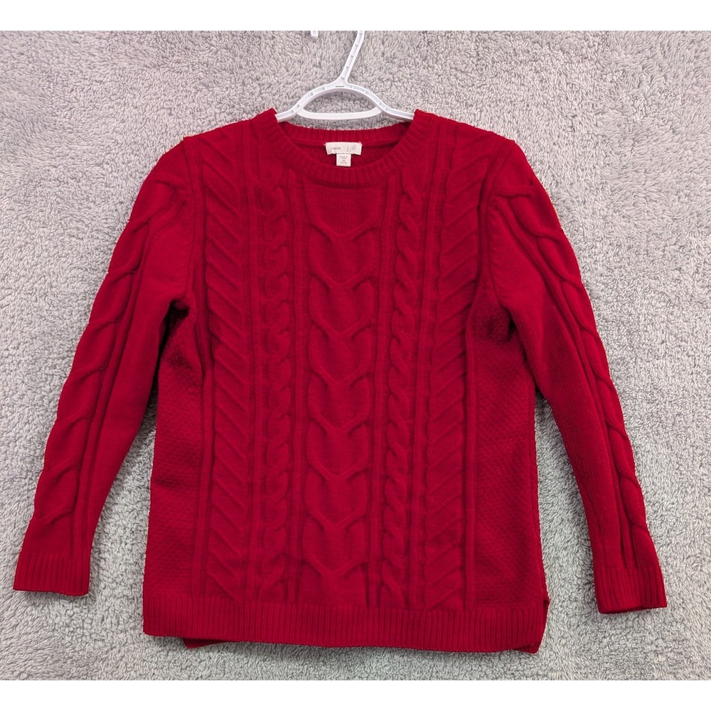 J Jill Sweater Womens XSP Petite Red Chenille Cable Knit Crew Neck Pullover Soft